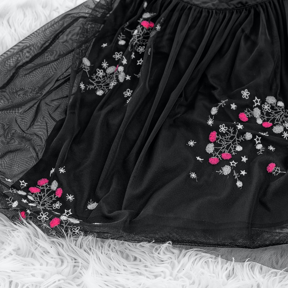 Beautiful black lace skirt with red flowers